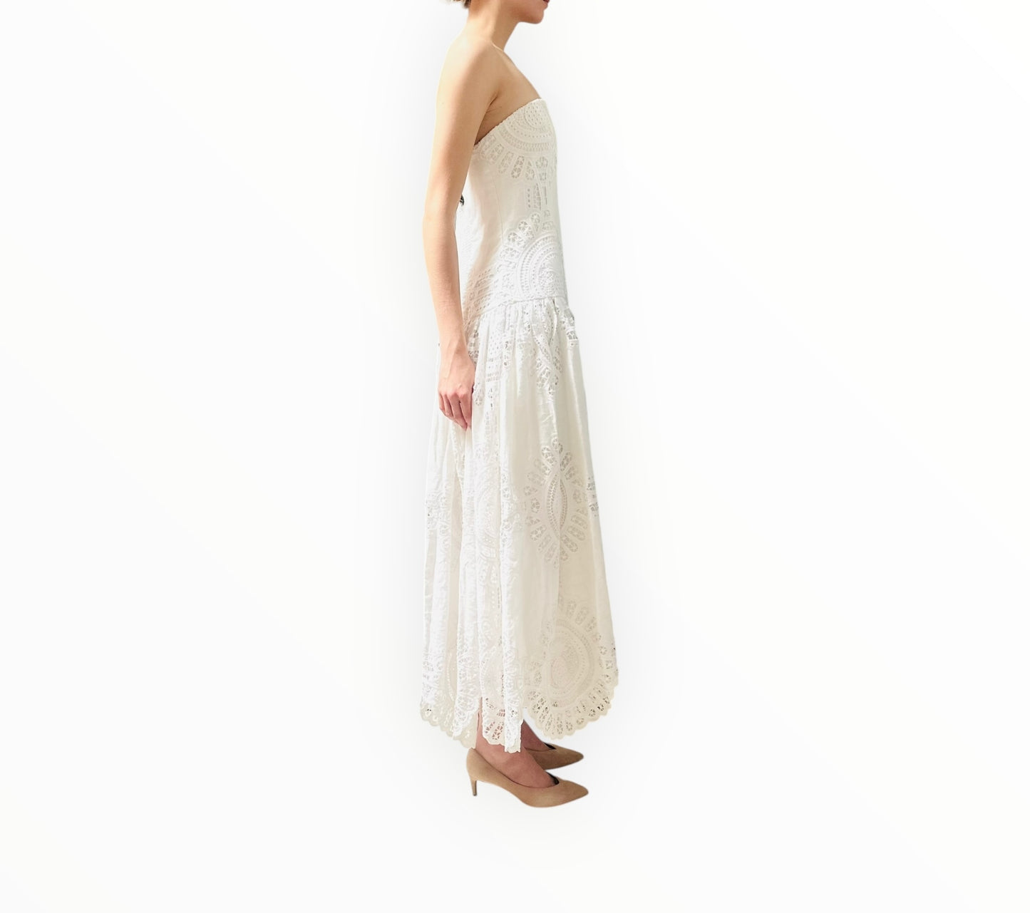 Zimmermann Strapless Embroidered Midi Dress -White - Size 3