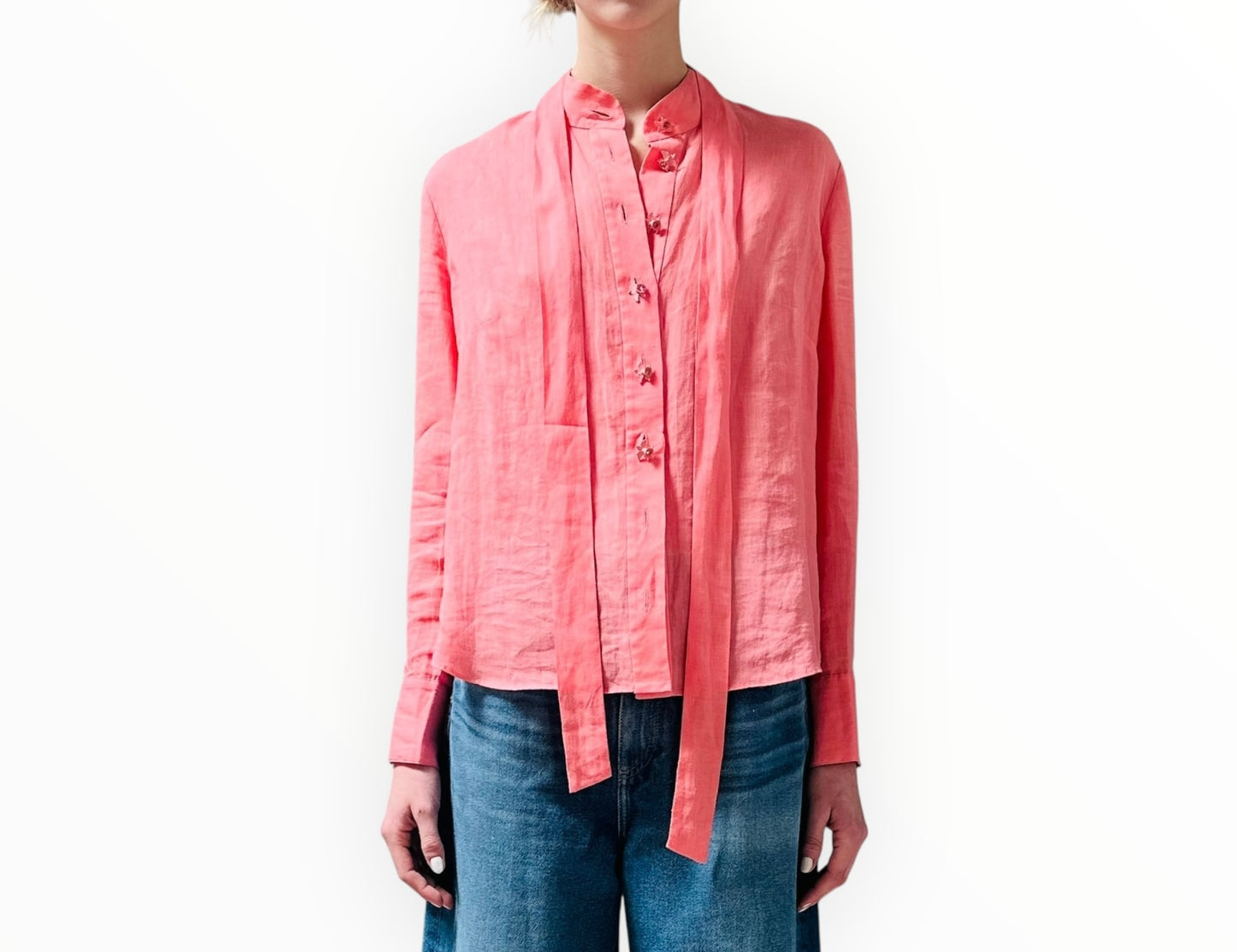 Zimmermann Ramie Shirt with Floral Button Detail - Coral - Size 2