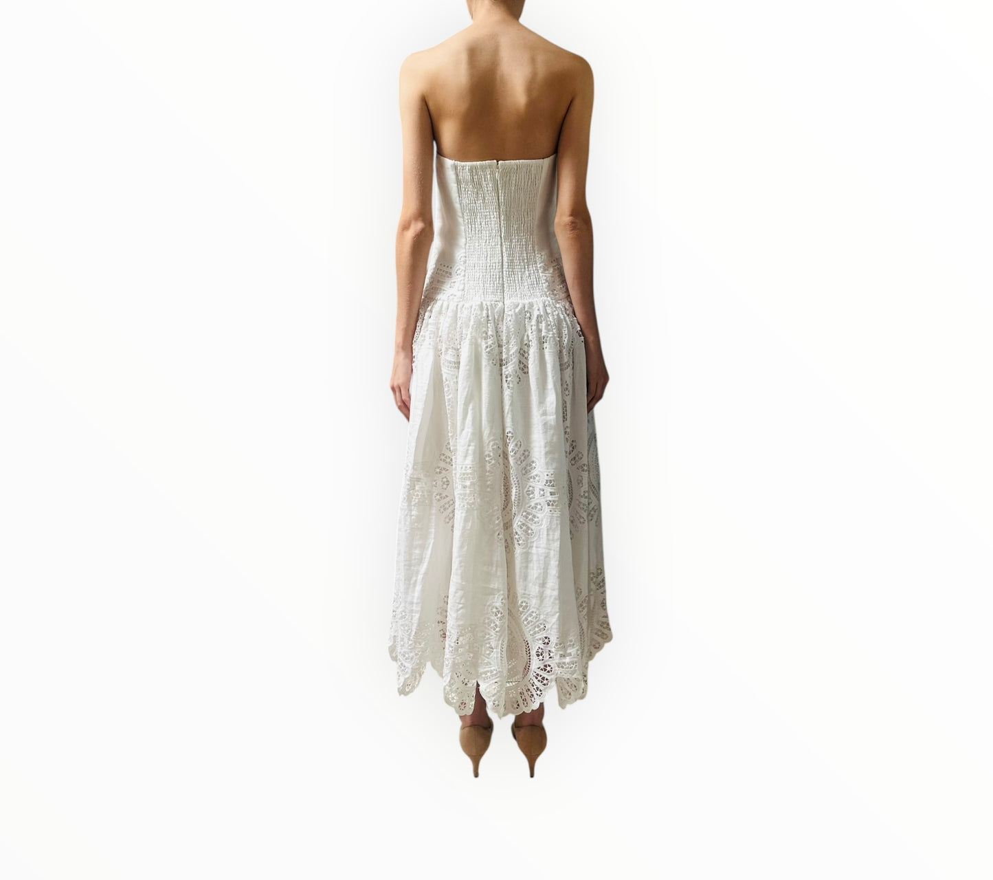Zimmermann Strapless Embroidered Midi Dress -White - Size 3