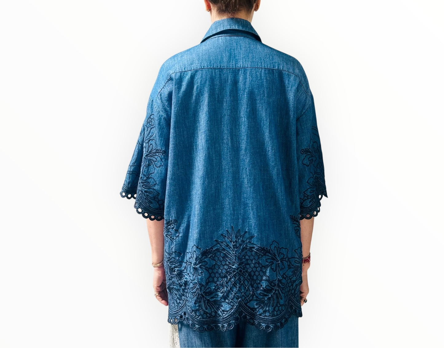Zimmermann Denim Shirt with Embroidery Detail - Blue - Size 1