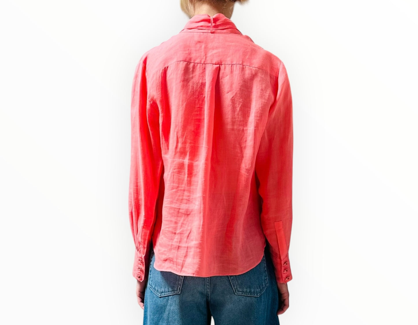Zimmermann Ramie Shirt with Floral Button Detail - Coral - Size 2