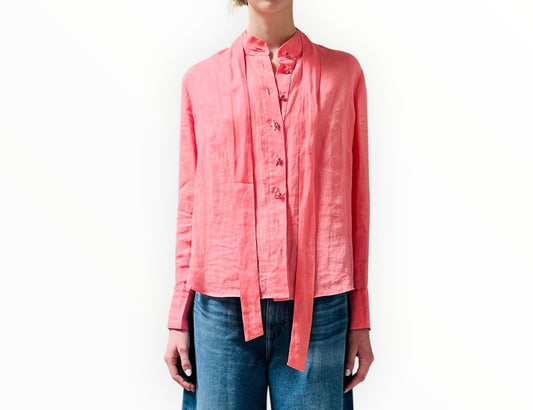 Zimmermann Ramie Shirt with Floral Button Detail - Coral - Size 2