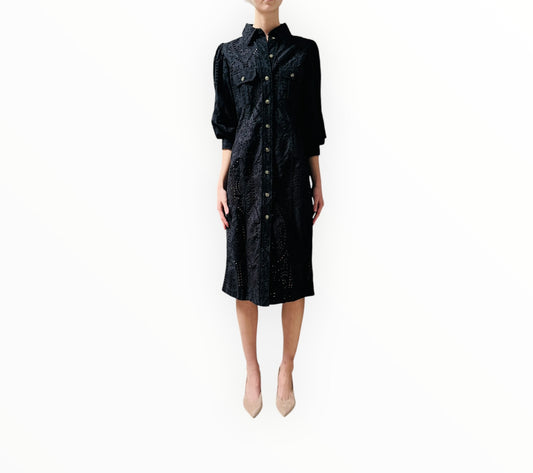 Ganni Broderie Anglaise Dress - Black - Size 36