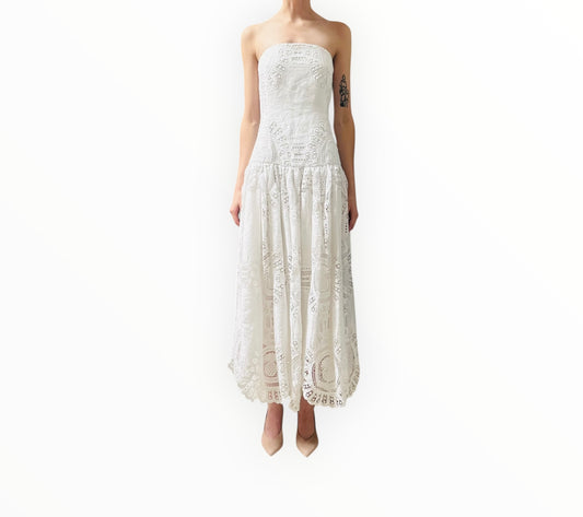 Zimmermann Strapless Embroidered Midi Dress -White - Size 3
