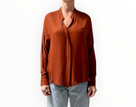 Vince Silk Concealed Placket Shirt - Rust - Size AU10