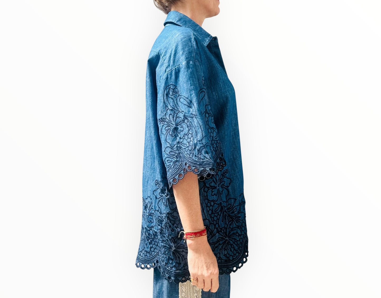Zimmermann Denim Shirt with Embroidery Detail - Blue - Size 1