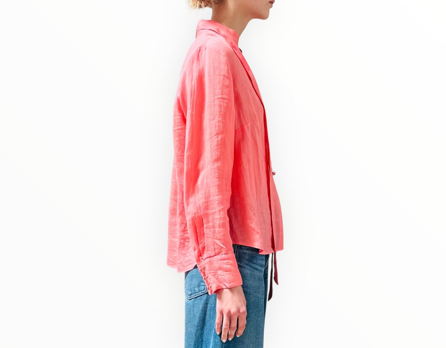 Zimmermann Ramie Shirt with Floral Button Detail - Coral - Size 2