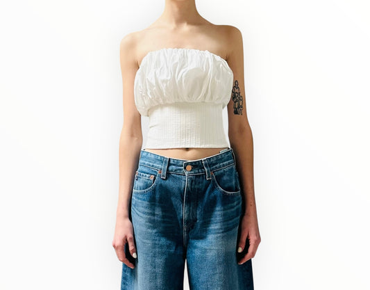 Esse Cotton Gathered Strapless Top - White - Size 6