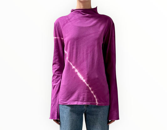 Bassike Crescent Dye Raised Neck Tee - Fushia - Size M