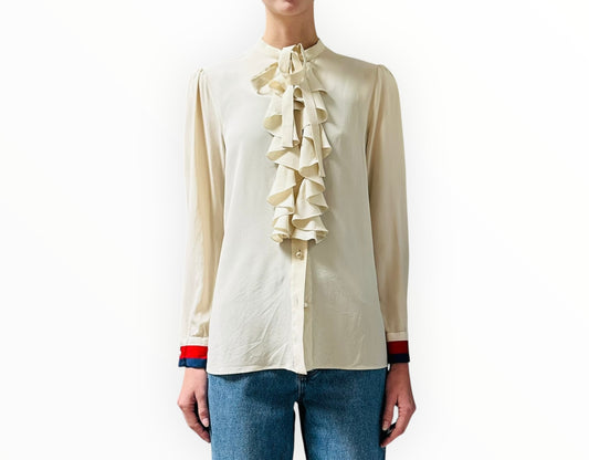 Gucci Ruffle Neck Shirt - Cream - Size 42