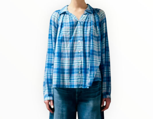 Xirena Cotton Long Sleeve Shirt - Blue Check - Size S