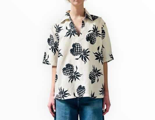 Bassike Pineapple Print Shirt - White/Black - Size 1