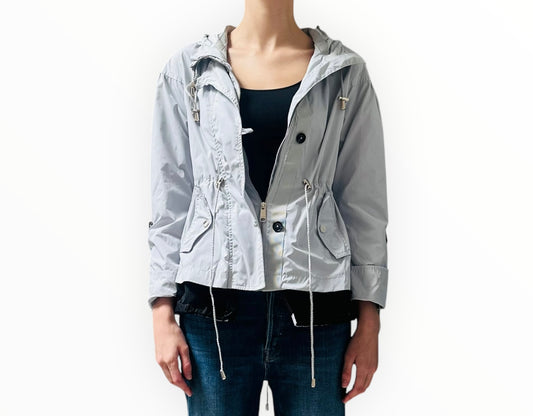 Max & Co Cropped Rain Jacket with Mesh Hem - Silver - Size 40