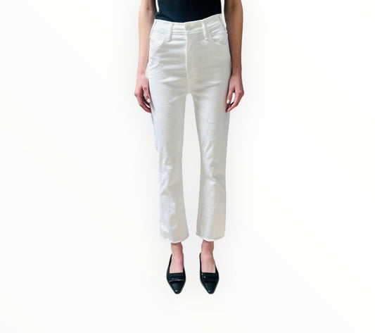 Mother The Hustler Ankle Fray Jeans - White - Size 27